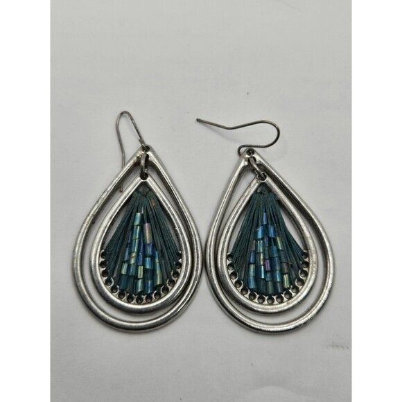 Large Oval Teardrop Earrings Peacock Dangle - Picture 1 of 2